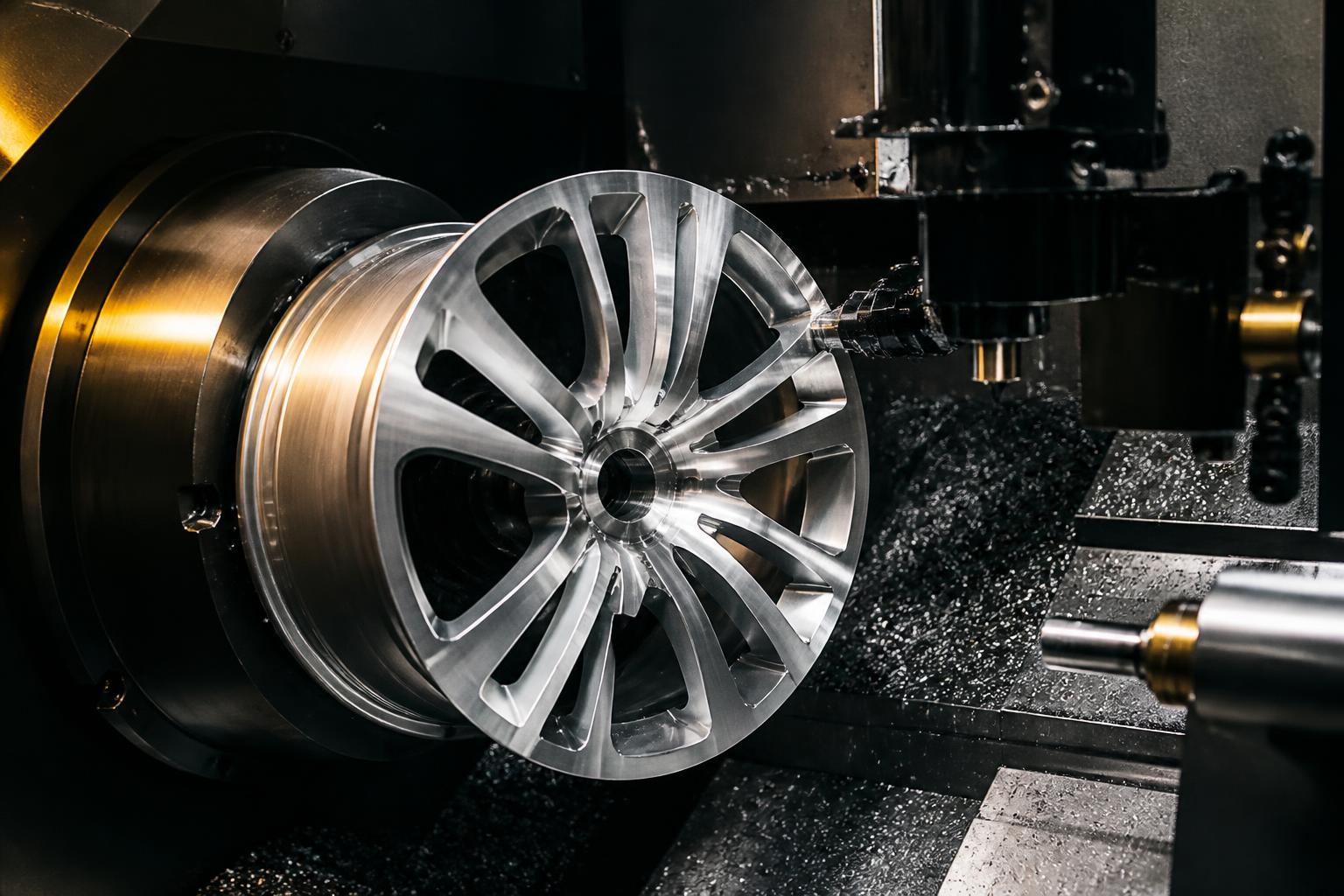 Jante aluminium usinée sur un tour à commande numérique pour diamantage